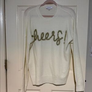 Chinti & Parker Cream Sweater with Gold Cheers Design